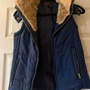 Navy Blue Vest with Faux Fur Lining